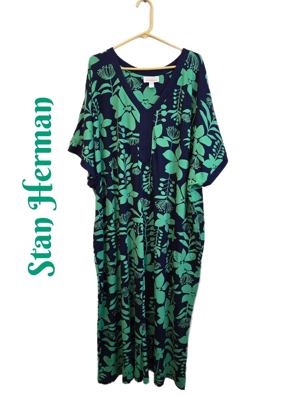 Stan Herman Womens Maxi Dress Sz 2X Paris Garden Jersey Feel Pocket Casual
